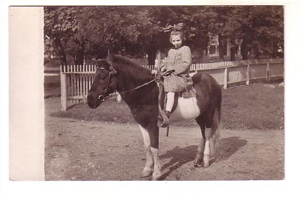 Real Photo Young Girl Riding a Pony, Huge Bow in Her Hair,  AZO