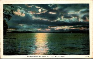 Moonlight on Mt. Hope Bay, Fall River MA Vintage Postcard S55