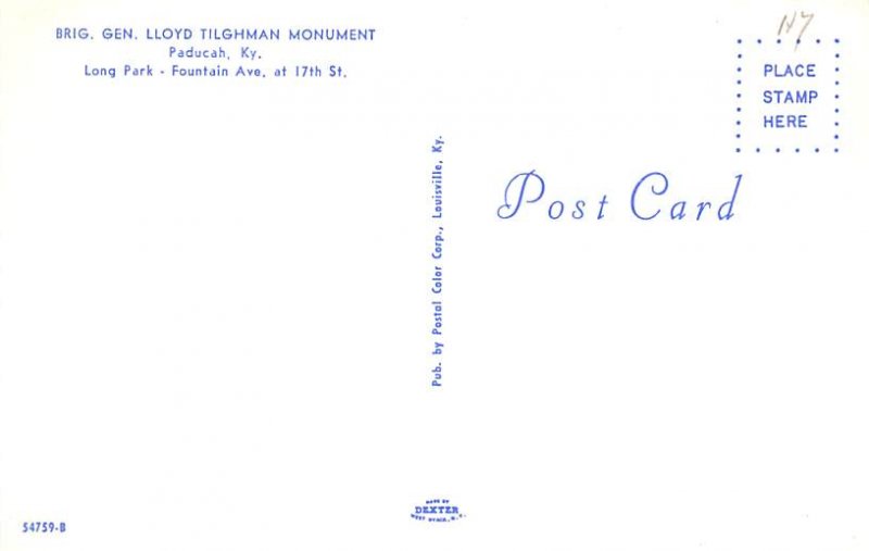 Civil War Post Cards Brig. Gen. Lloyd Tillman monument Paducah, Tennessee, US...