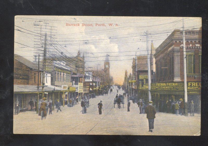 PERTH WESTERN AUSTRALIA DOWNTOWN STREET SCENE VINTAGE POSTCARD SEDALIA MO.