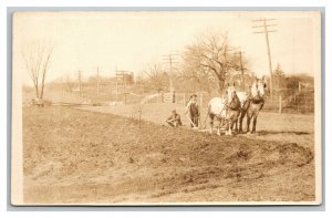 Vintage 1910's RPPC Postcard Farmers Plowing the Fields with Horses NICE
