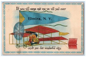 1914 If You Will Come Mit Me We Will Sail Over Elmira New York Pennant Postcard