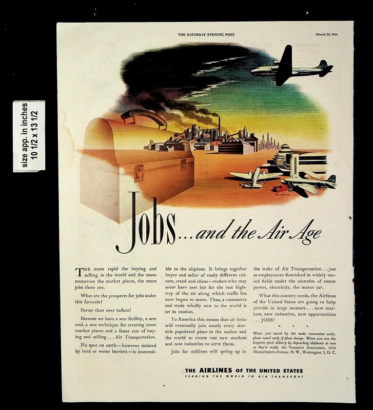 1944 Jobs Air Age Airlines of US Vintage Print Ad 18282