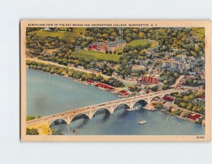 Postcard Aeroplane View of the Key Bridge and Georgetown College Washington DC