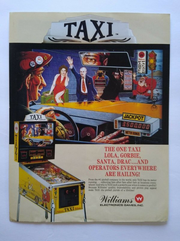 Taxi Pinball Flyer Original 1988 Artwork Promo Santa Dracula Pinbot Lola Gorbie