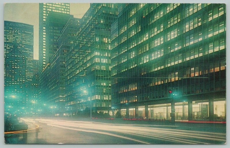 New York City~Park Avenue at Night~Office Buildings~Standard Chrome Postcard