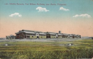 INFANTRY BARRACKS FORT WILLIAM MCKINLEY PHILIPPINES MILITARY POSTCARD (c. 1908)