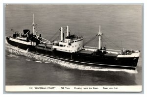 Vintage 1940's RPPC Postcard Hibernian Coast Cargo Ship Coast Lines