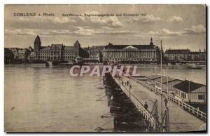 Old Postcard Koblenz Rhein Schiffbrucke Regierungsgebaude und Coblenzer