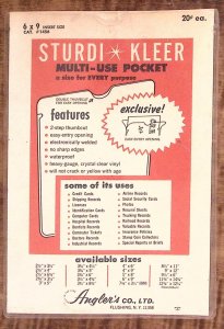 c1970 ANGLER'S STURDI KLEER MULTI-USE POCKET 6X9 UNUSED VINTAGE STORAGE Z4024