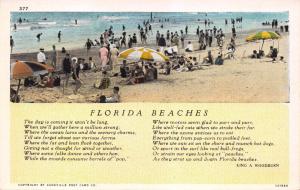 FLORIDA BEACHES~POEM BY KING A WOODBURN~BEACH SCENE POSTCARD 1920s