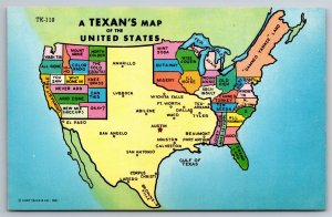 A Texan's Map Of The United States Postcard T5