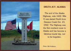 VINTAGE CONTINENTAL SIZE POSTCARD DELTA JUNCTION ALASKA END OF ALASKA MILE 1422