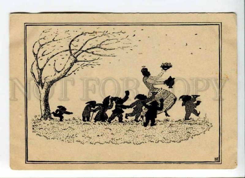 289694 GERMANY HF Snow White and the Seven Dwarfs Vintage silhouette postcard