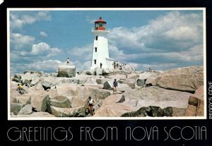 CONTINENTAL SIZE POSTCARD LIGHTHOUSE GREETINGS FROM NOVA SCOTIA CANADA