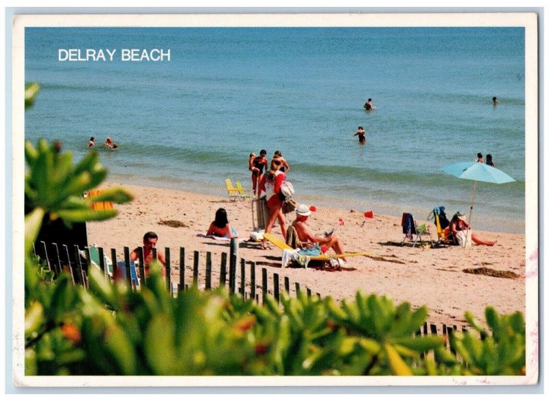 View Of Delray Beach Florida FL, Bathing Beach Posted Vintage Postcard
