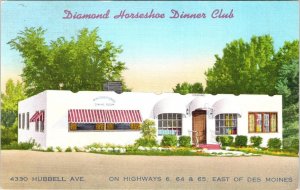 Des Moines, IA Iowa  DIAMOND HORSESHOE DINNER CLUB  ca1940's Roadside Postcard
