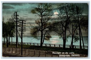 1911 Moonlight on the Lake Sunnyside Toronto Ontario Canada Antique Postcard