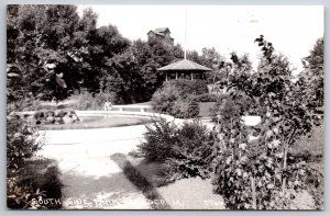 RPPC~Cresco Iowa~South Side Park Pavilion & Fountain Scene~Real Photo Postcard