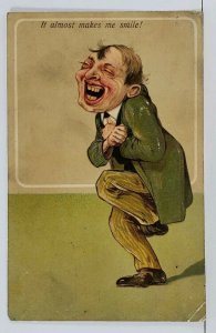 Quirky Laughing Man IT ALMOST MAKES ME SMILE 1907 Derry Pa, Hyde Pk Postcard L3