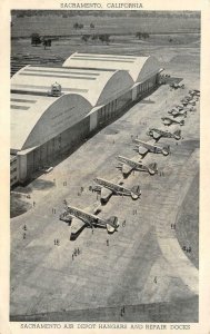 Sacramento Air Depot Hangars Army Planes California WWII 1943 Vintage Postcard