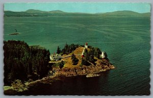 Postcard Owl’s Head ME c1960s Aerial View of Owl’s Head Lighthouses Camden Hills