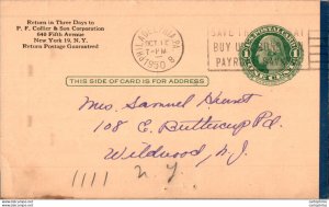 US Postal stationery 1c Philadelpha 1950 to Wildwood