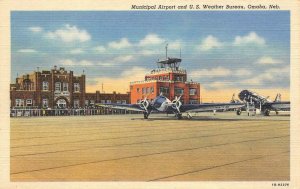 OMAHA, NE Municipal Airport & U.S. Weather Bureau Planes c1940s Vintage Postcard