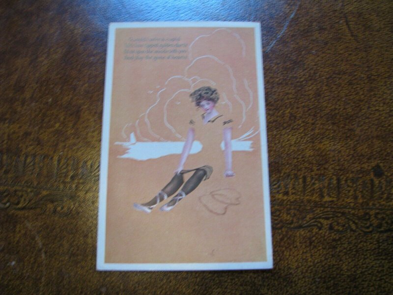 Fadeaway Postcard - Woman - Poem Gibson Art Company - O would I we're a cupid...