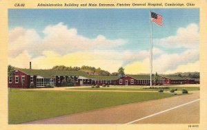 CAMBRIDGE, OH Ohio  FLETCHER GENERAL HOSPITAL~Main Entrance  c1940's Postcard