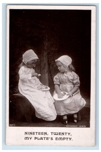 1909 Nineteen Twenty My Plate's Empty Children's Eating RPPC Photo Postcard 