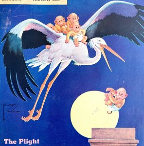 Collier's Baby Monkeys Stork 1941 Lithograph Magazine Cover Antique Art DWCC1