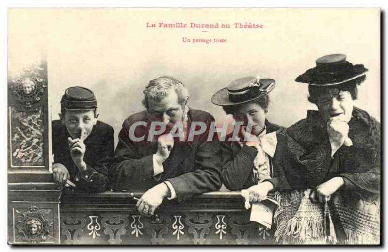 Old Postcard Fantasy humor the Durand family to the theater a sad way