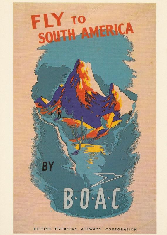 Fly To South America By BOAC Plane Travel Flight Poster Advertising Postcard