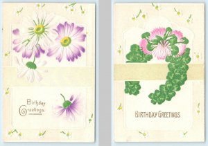 2 Postcards BIRTHDAY GREETINGS Beautiful Embossed Flowers ca 1910s PNC