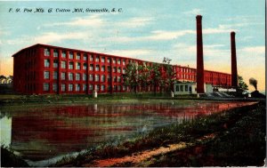 Postcard SC Greenville F.W. Poe Manufacturing Co. Cotton Mill Chimneys ~1910 S77