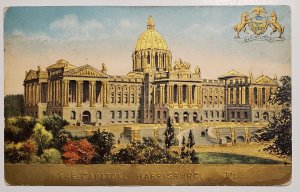 Harrisburg PA The Capitol Building In Golden Finish Pennsylvania Postcard C33