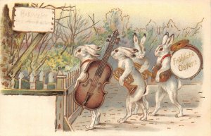 Easter Greetings Humanized Rabbits Musician Cello Drum Trumpet postcard C317