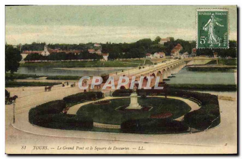 Postcard Old Tours Grand Bridge and Square Descartes