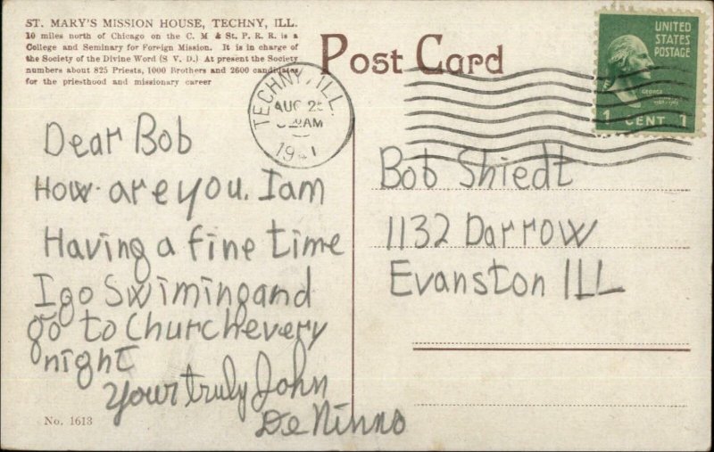 Techny IL St. Mary's Mission House Milking Cows c1910 Postcard