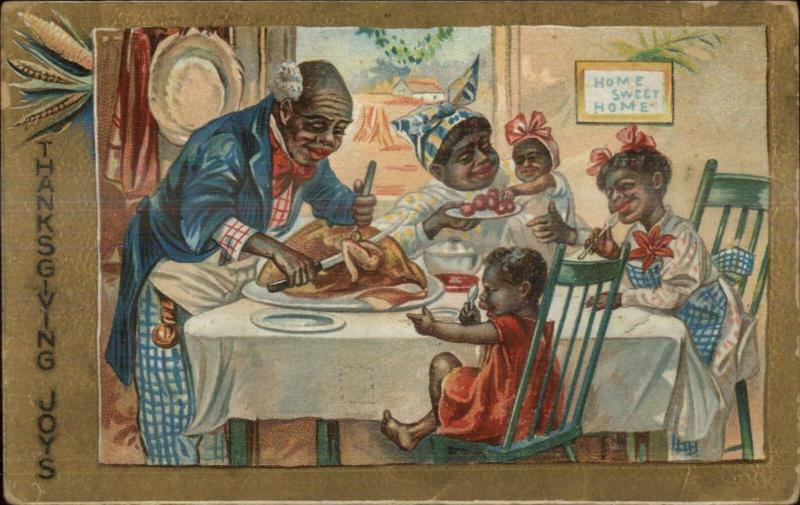 Black Americana Thanksgiving - Black Family at Dinner c1910 Postcard