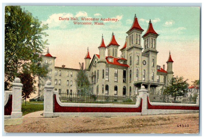 c1910 Davis Hall Worcester Academy Building Worcester Massachusetts MA Postcard