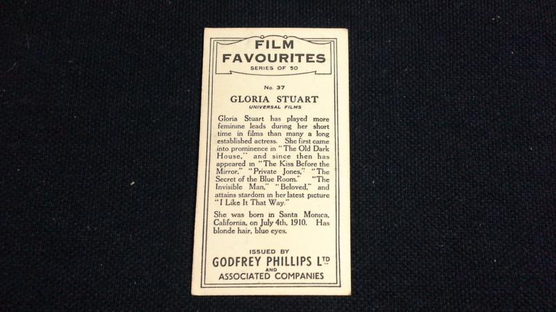 Godfrey Phillips Cigarette Card No 37 Film Favourites Gloria Stuart