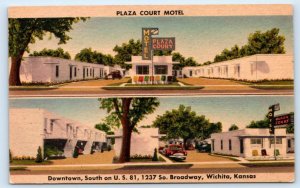 WICHITA, KS Kansas ~ PLAZA COURT MOTEL c1940s Cars Linen Roadside Postcard