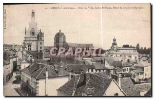 Old Postcard Dreux Hotel crow flies from City Eglsie St Pierre Hotel Caisse d...