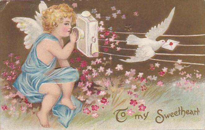 Valentine's Day Cupid On Telephone 1910