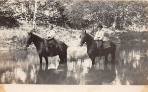 J30/ Baltimore? Ohio RPPC Postcard c1910 Women Riding Horses in Creek 61