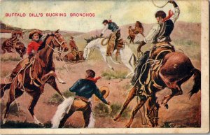 Buffalo Bill's Wild West Show, Cowboys on Bucking Bronchos UDB Vtg Postcard F60