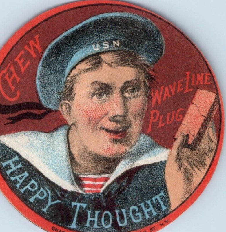 1880s-90s Tobacco Label Sticker Wave Line Chew Sailor F149