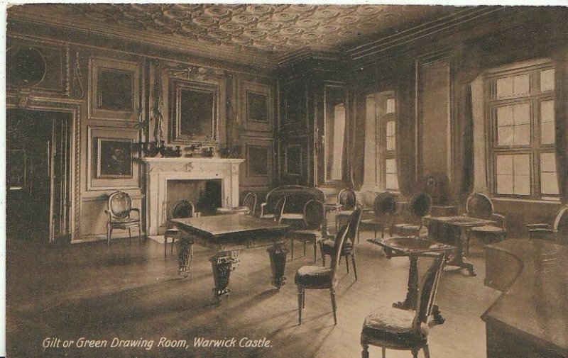 Warwickshire Postcard - Gilt or Green Drawing Room - Warwick Castle  A8875